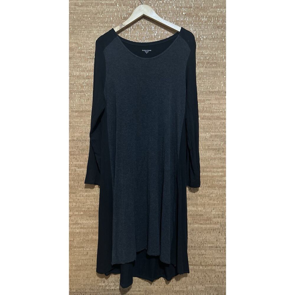 Eileen Fisher Stretch Viscose Grey Jersey Melange Dress Size XL
